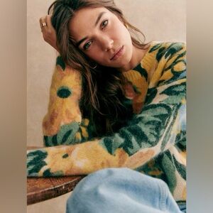 Sezane x Composantes Silene Garden Flowers Print Crew Neck Sweater Size XS